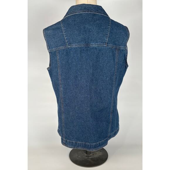 Vintage Bill Blass Denim Vest Western Blue Jean Button Up Pockets 80s 90s Y2k M - Picture 3 of 11